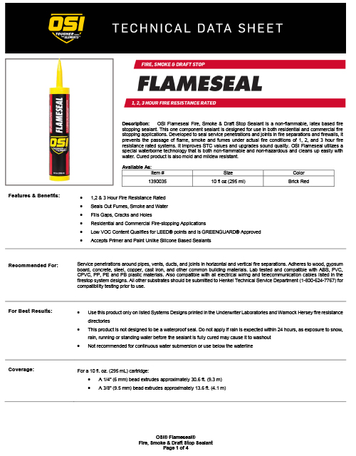 Flameseal Fire, Smoke, & Draft Stop Sealant Tech Data Sheet