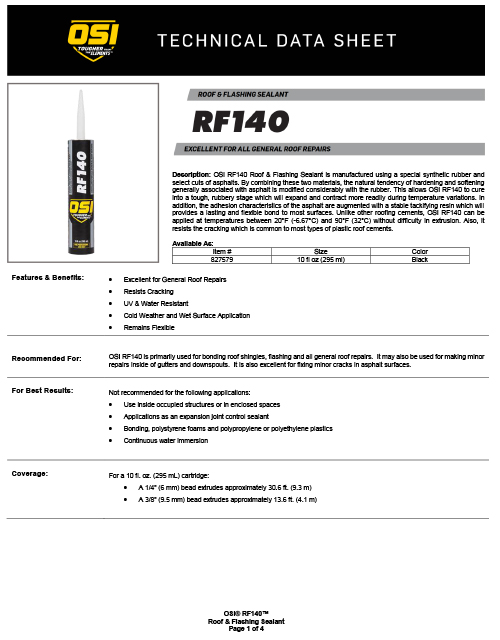 RF140 Roof & Flashing Sealant Tech Data Sheet