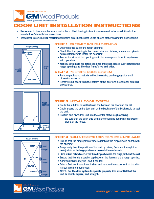 Door Unit Installation Instructions